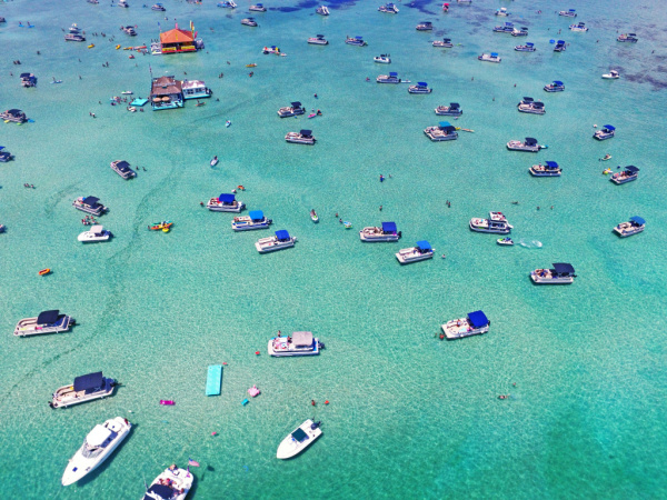 Aerial view of Crab Island in Destin, Florida