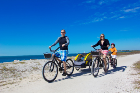 Renting bikes is a great way to explore a new beach area and stay active.