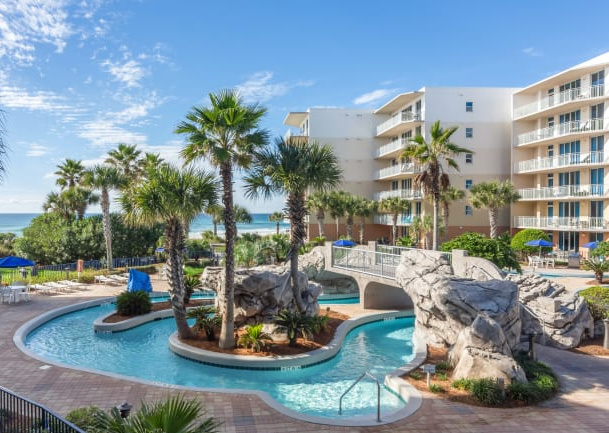 The lazy river at Waterscape is just steps from the sugar-white sand beach in Fort Walton Beach, FL. 