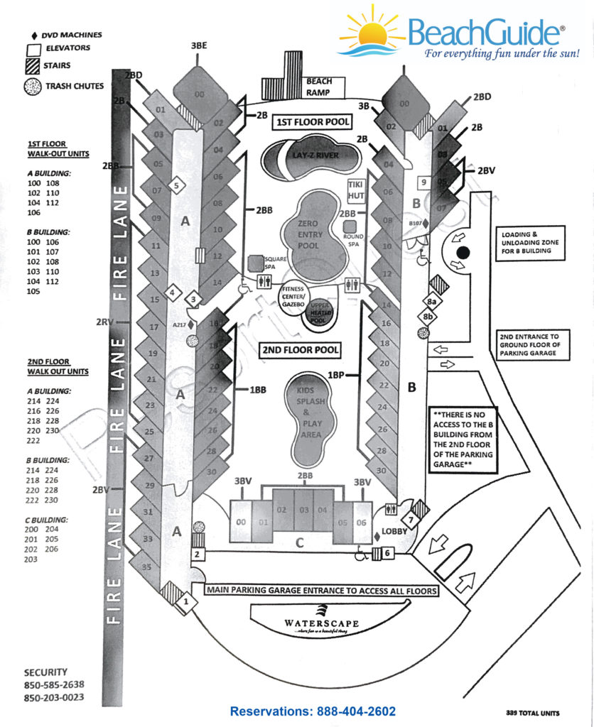 Waterscape Resort map showing where each condo is located.