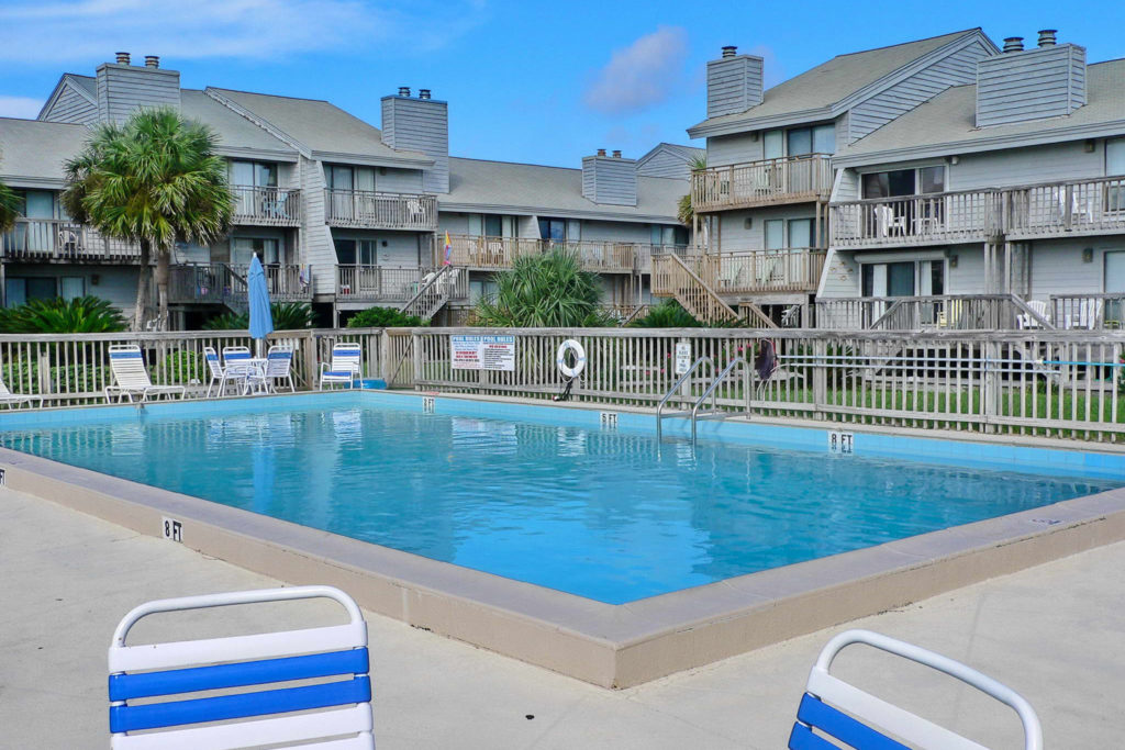 The swimming pool at Ocean Mile condominiums on St. George Island, Florida.